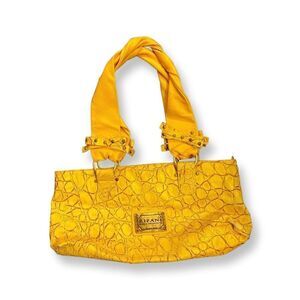 Ripani Pale Yellow Ripple Embossed Italian Leather Handbag